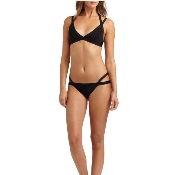 NWT Hervé Léger Surya Two Piece Bandage Swimsuit Bikini Set in Black Size Small - Picture 2 of 9